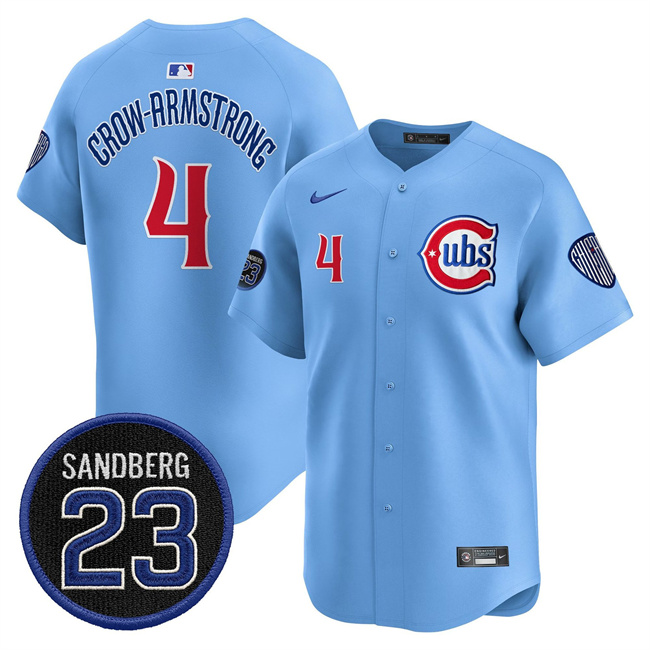 Personalized Men’s Chicago Cubs #4 Pete Crow-Armstrong Blue ‘Ryne Sandberg Tribute’ Limited V2 Stitched Baseball Jersey
