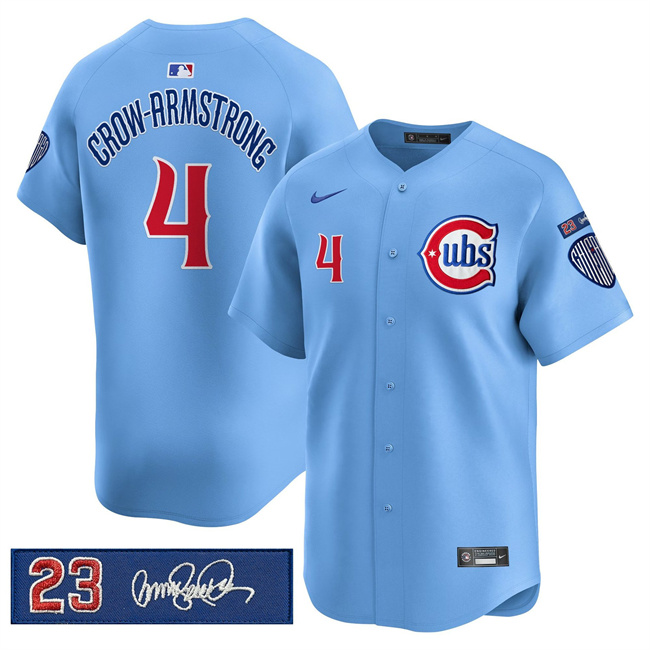 Personalized Men’s Chicago Cubs #4 Pete Crow-Armstrong Blue ‘Ryne Sandberg Tribute’ Limited V3 Stitched Baseball Jersey