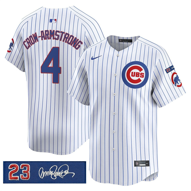 Personalized Men’s Chicago Cubs #4 Pete Crow-Armstrong White Pinstripe ‘Ryne Sandberg Tribute’ Limited V3 Stitched Baseball Jersey