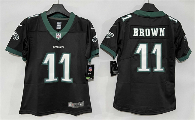Personalized Women’s Philadelphia Eagles #11 A. J. Brown Black New Untouchable Limited Stitched Football Jersey(Run Small)