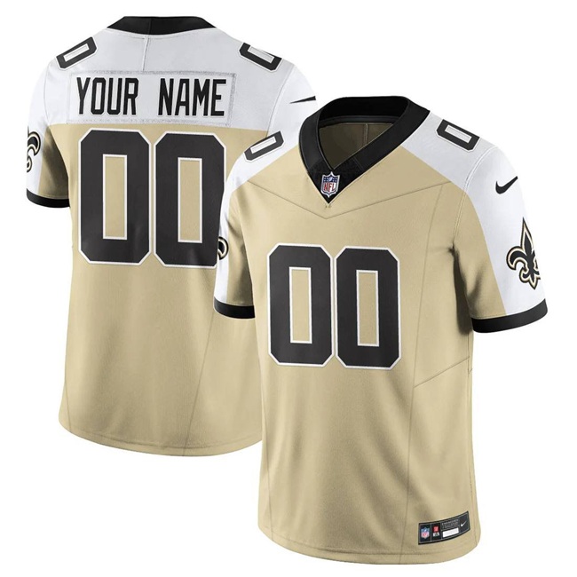 Personalized Men’s New Orleans Saints Active Player Gold White Alternate 2025 F.U.S.E. Limited Stitched Football Jersey