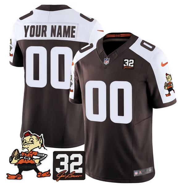 Personalized Men’s Cleveland Browns Active Player Brown Alternate F.U.S.E. #32 Jim Brown Memorial Patch Limited Stitched Football Jersey