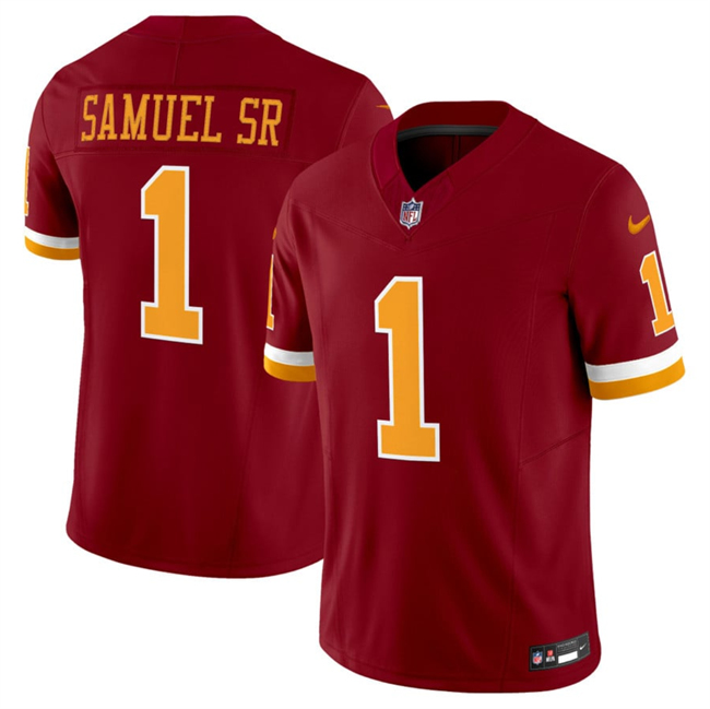 Personalized Men’s Washington Commanders #1 Deebo Samuel Sr. Burgundy 2025 F.U.S.E. Throwback Limited Stitched Football Jersey