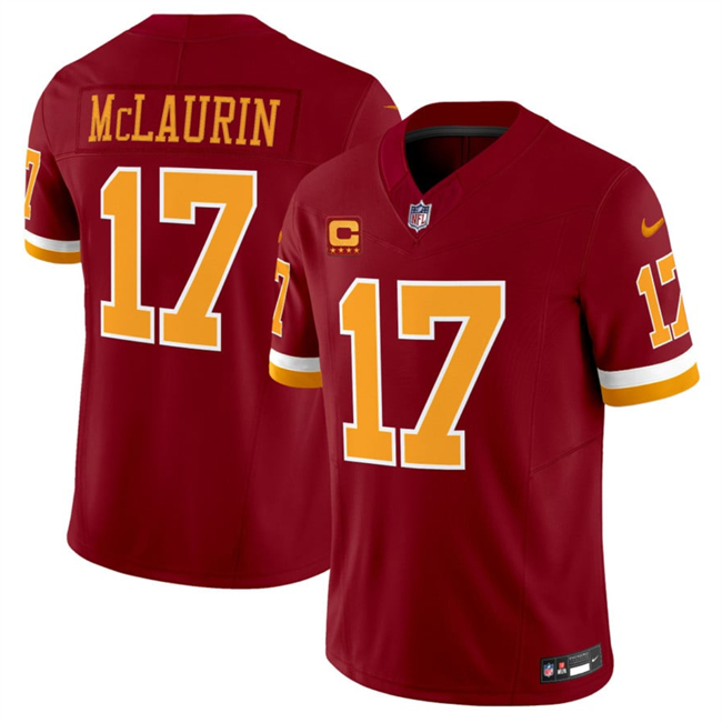 Personalized Men’s Washington Commanders #17 Terry McLaurin Burgundy 2025 F.U.S.E. 4-Star C Patch Throwback Limited Stitched Football Jersey