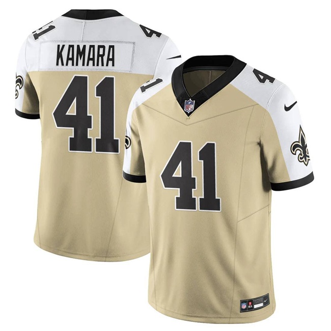 Personalized Men’s New Orleans Saints #41 Alvin Kamara Gold White Alternate 2025 F.U.S.E. Limited Stitched Football Jersey