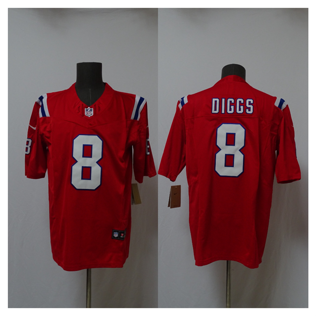 Personalized Men’s New England Patriots #8 Stefon Diggs Red 2025 Limited Stitched Football Jersey
