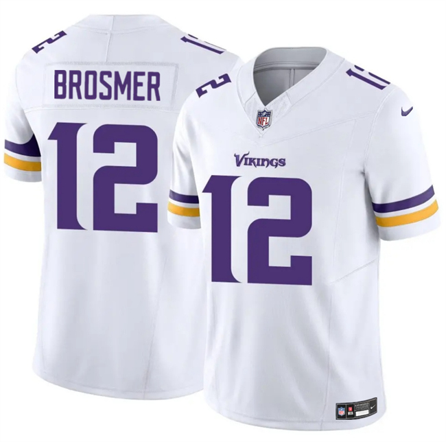 Personalized Men’s Minnesota Vikings #12 Max Brosmer White 2025 F.U.S.E. Untouchable Limited Stitched Jersey