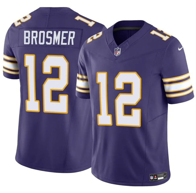 Personalized Men’s Minnesota Vikings #12 Max Brosmer Purple 2025 F.U.S.E. Throwback Untouchable Limited Stitched Jersey