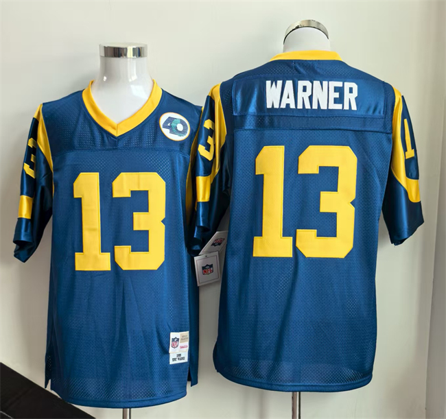 Personalized Men’s Los Angeles Rams #13 Kurt Warner Royal Throwback Stitched Football Jersey