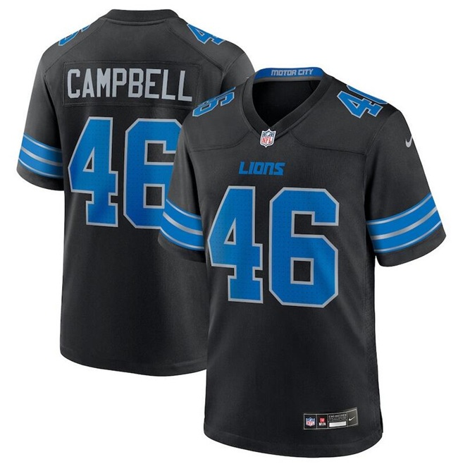 Personalized Men’s Detroit Lions #46 Jack Campbell Black 2nd Alternate Limited Stitched Game Jersey