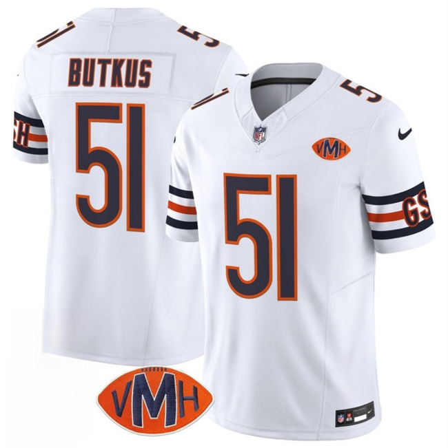 Personalized Men’s Chicago Bears #51 Dick Butkus White 2025 F.U.S.E. With VMH Patch Untouchable Limited Stitched Football Jersey
