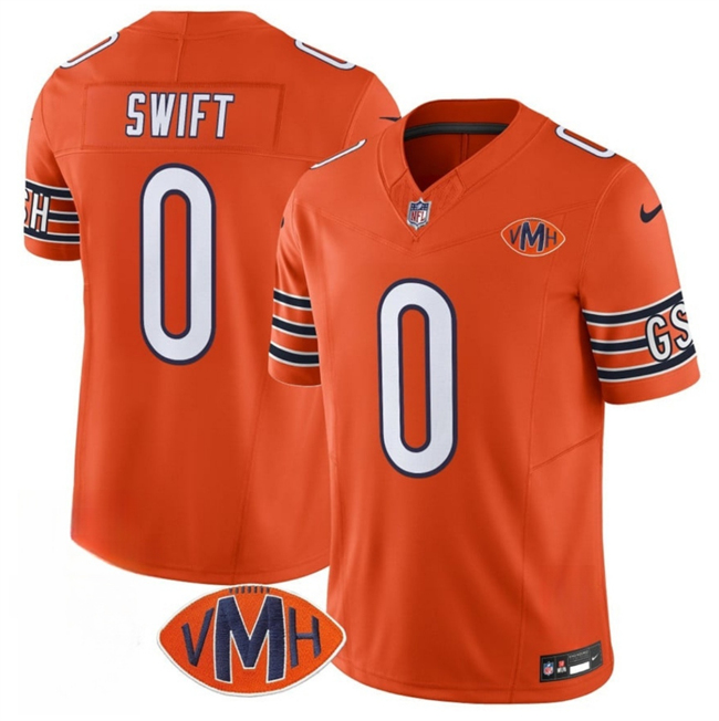 Personalized Men’s Chicago Bears #0 D’Andre Swift Orange 2025 F.U.S.E. With VMH Patch Untouchable Limited Stitched Football Jersey