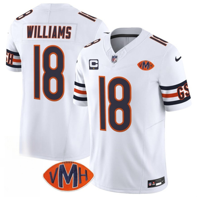 Personalized Men’s Chicago Bears #18 Caleb Williams White 2025 F.U.S.E. With 1-Star C Patch And VMH Patch Untouchable Limited Stitched Football Jersey