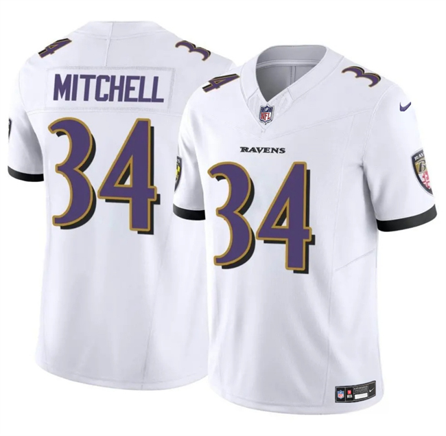 Personalized Men’s Baltimore Ravens #34 Keaton Mitchell White 2025 F.U.S.E. Limited Football Jersey