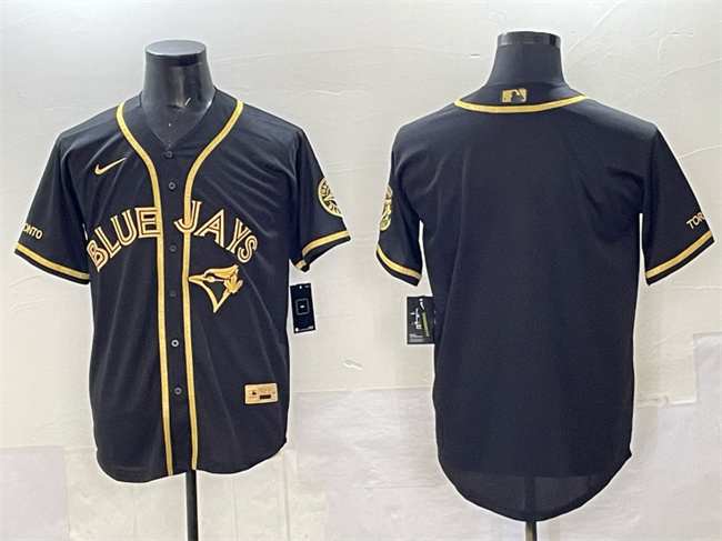 Personalized Men’s Toronto Blue Jays Blank Black Gold Cool Base Stitched Jersey