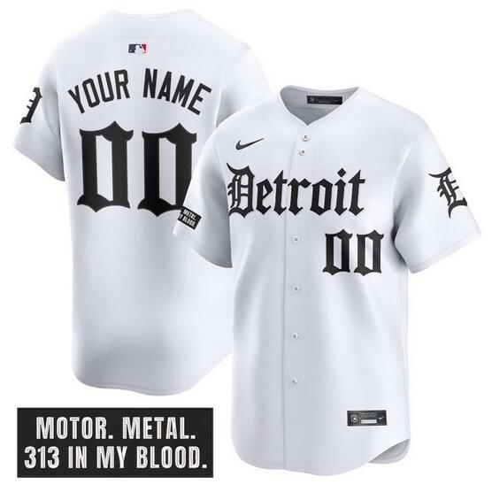 Personalized Men’s Detroit Tigers ACTIVE PLAYER White ‘Motor Gothic Edition’ Premier Limited Stitched Baseball Jersey