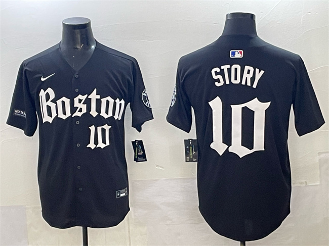 Personalized Men’s Boston Red Sox #10 Trevor Story Black Gothic Limited Stitched Baseball Jersey