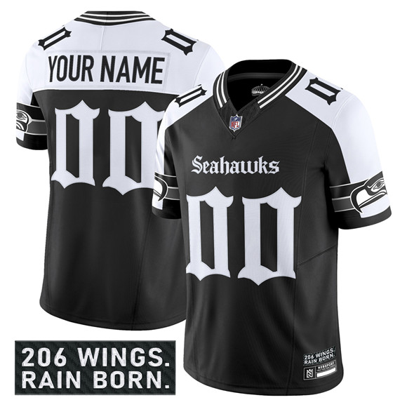 Personalized Men’s Seattle Seahawks Active Player Black Alternate 2025 F.U.S.E. ‘Gothic Rain City Shadows Edition’ Limited Stitched Football Jersey
