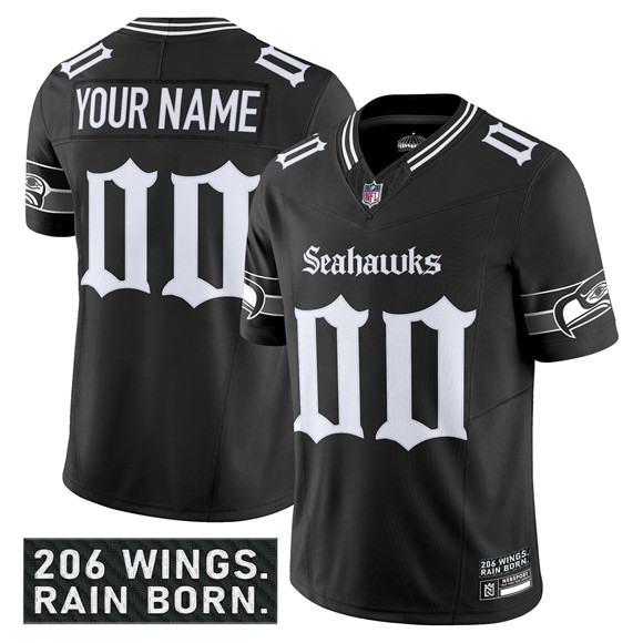 Personalized Men’s Seattle Seahawks Active Player Black 2025 F.U.S.E. ‘Gothic Rain City Shadows Edition’ Limited Stitched Football Jersey
