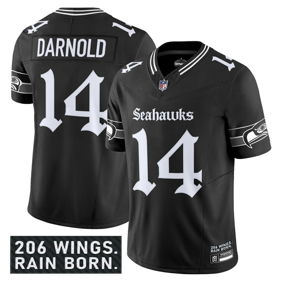 Personalized Men’s Seattle Seahawks #14 Sam Darnold Black 2025 F.U.S.E. ‘Gothic Rain City Shadows Edition’ Limited Stitched Football Jersey