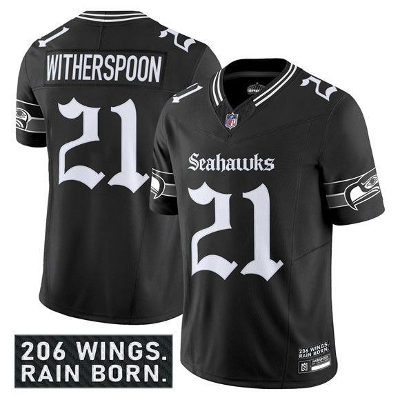 Personalized Men’s Seattle Seahawks #21 Devon Witherspoon Black 2025 F.U.S.E. ‘Gothic Rain City Shadows Edition’ Limited Stitched Football Jersey