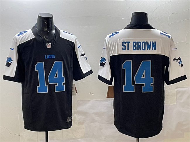 Personalized Men’s Detroit Lions #14 Amon-Ra St. Brown Black Alternate F.U.S.E. 2024 Michigan Patch Limited Stitched Jersey