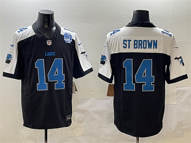 Personalized Men’s Detroit Lions #14 Amon-Ra St. Brown Black Alternate F.U.S.E. 2024 Michigan & 90th Anniversary Patch Limited Stitched Jersey