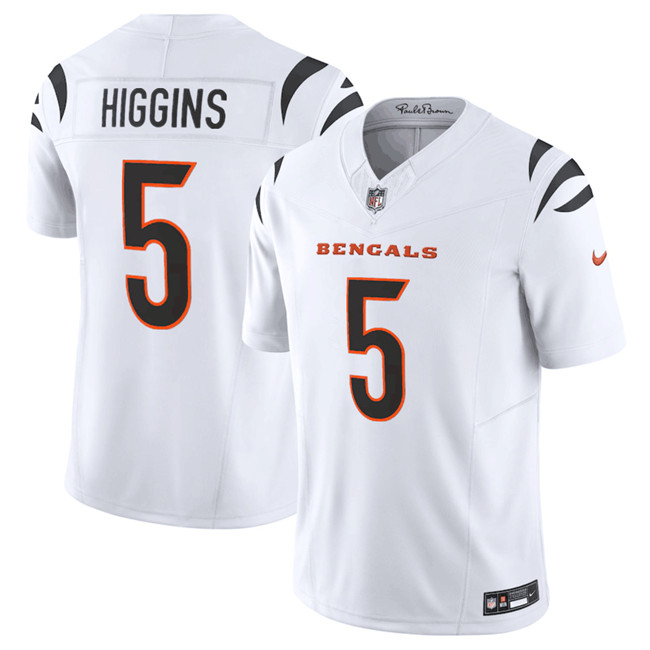 Personalized Men’s Cincinnati Bengals #5 Tee Higgins White F.U.S.E. Untouchable Limited Stitched Jersey