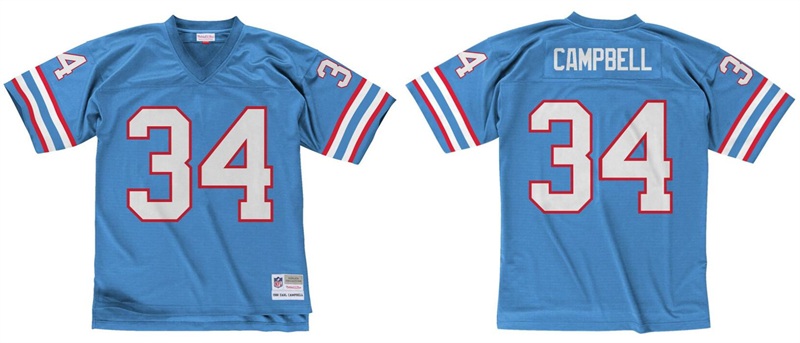 Personalized Men’s Houston Oilers Tennessee Titans #34 Earl Campbell Light Blue Throwback Stitched Jersey