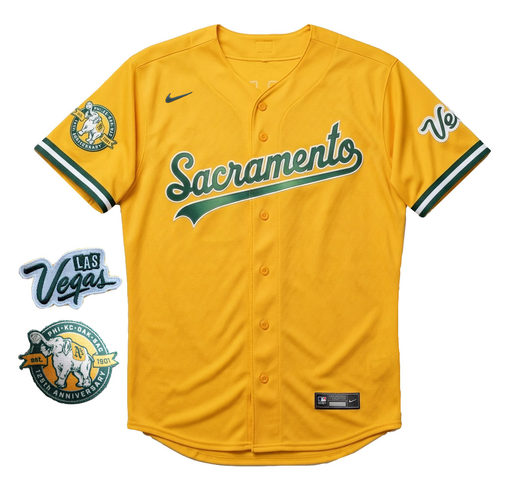 Personalized Men’s Oakland Athletics 2026 Sacramento Gold Las Vegas Patch Baseball Jersey 125th Anniversary
