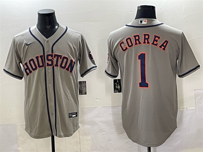 Personalized Men’s Houston Astros #1 Carlos Correa Grey Cool Base Stitched Jersey