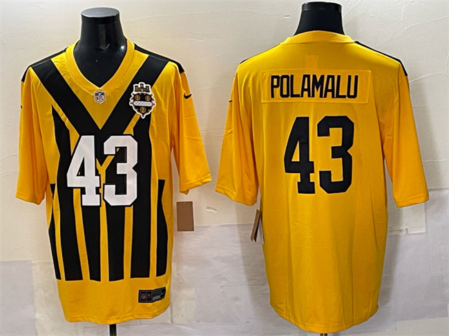 Personalized Men’s Pittsburgh Steelers #43 Troy Polamalu Gold 1933 Throwback Alternate Stitched Football Jersey