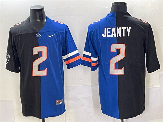 Personalized Men’s Las Vegas Raiders X Broncos #2 Ashton Jeanty Black Blue Split Limited Stitched Football Jersey