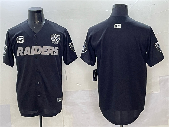 Personalized Men’s Las Vegas Raiders Blank Black With Nevada Silver Stat Patch And 65th Anniversary Patch 3-Star C Patch Stitched Baseball Jersey