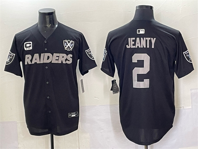 Personalized Men’s Las Vegas Raiders #2 Ashton Jeanty Black With Nevada Silver Stat Patch And 65th Anniversary Patch 3-Star C Patch Stitched Baseball Jersey