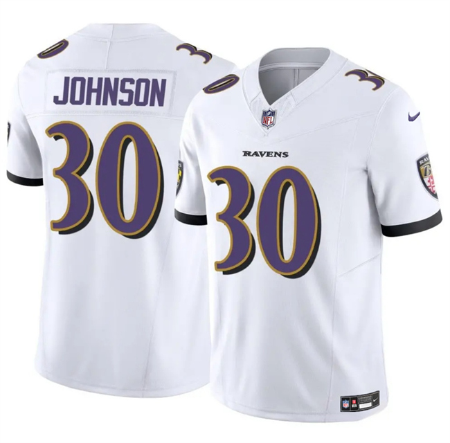 Personalized Men’s Baltimore Ravens #30 D’Ernest Johnson White 2025 F.U.S.E. Limited Football Jersey