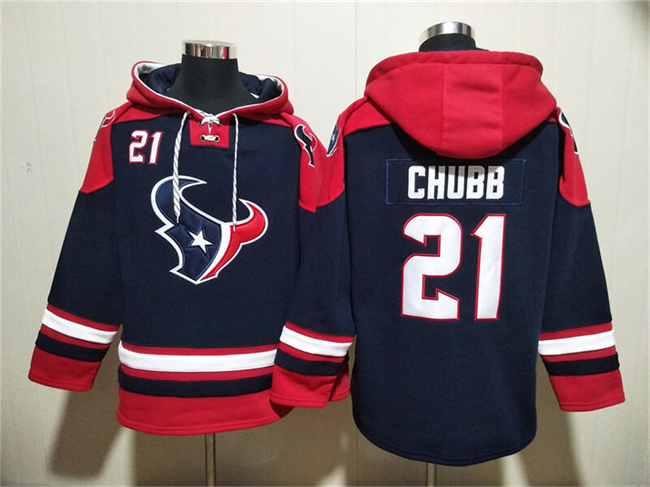 Personalized Men’s Houston Texans #21 Nick Chubb Navy Ageless Must-Have Lace-Up Pullover Hoodie