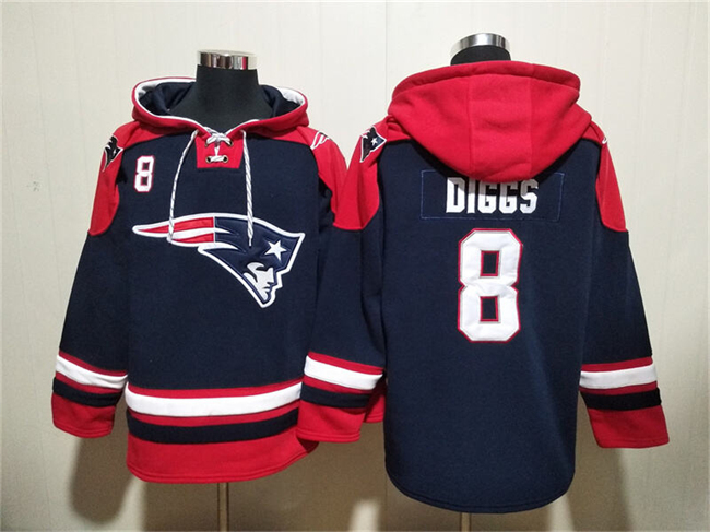 Personalized Men’s New England Patriots #8 Stefon Diggs Navy Ageless Must-Have Lace-Up Pullover Hoodie