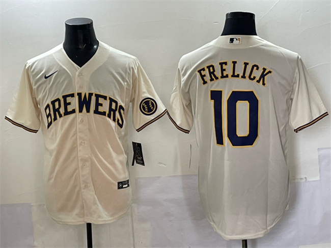Personalized Men’s Milwaukee Brewers #10 Sal Frelick Cream Cool Base Stitched Jersey