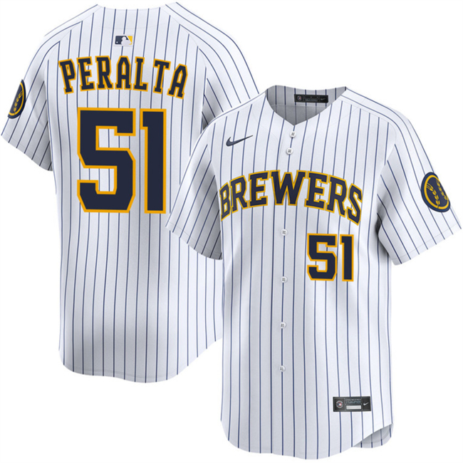Personalized Men’s Milwaukee Brewers #51 Freddy Peralta White Alternate Limited Stitched Baseball Jersey