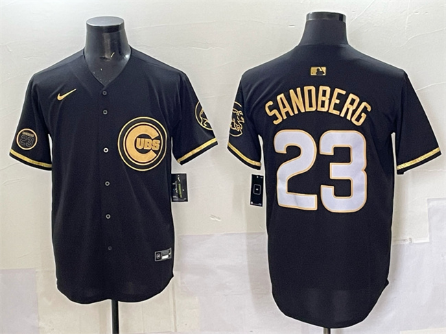 Personalized Men’s Chicago Cubs #23 Ryne Sandberg Black Gold ‘Ryne Sandberg Tribute’ Limited V2 Stitched Baseball Jersey