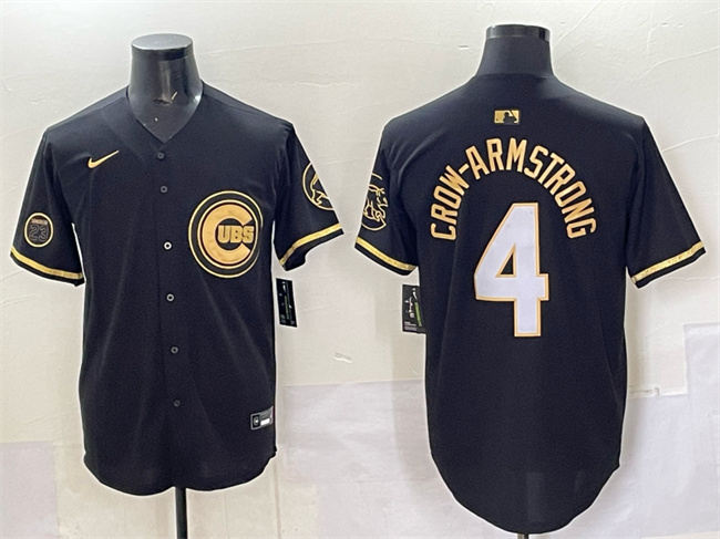Personalized Men’s Chicago Cubs #4 Pete Crow-Armstrong Black Gold ‘Ryne Sandberg Tribute’ Limited V2 Stitched Baseball Jersey