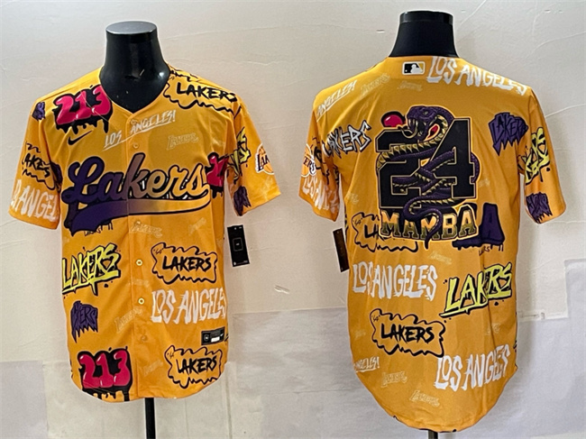 Personalized Men’s Los Angeles Lakers Team Big Logo Yellow Limited Stitched Baseball Jersey