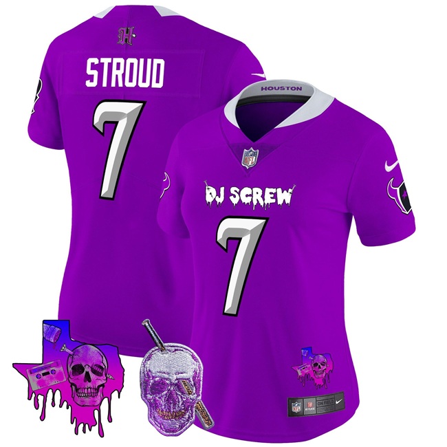 Personalized Women’s Houston Texans #7 C.J. Stroud Purple F.U.S.E. DJ Screw Limited Stitched Football Jersey (Run Small)