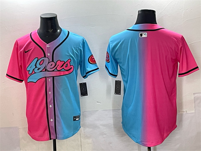 Personalized Men’s San Francisco 49ers Blank Pink Blue Limited Stitched Baseball Jersey
