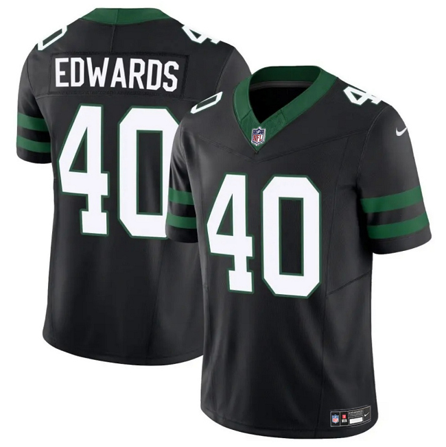 Personalized Men’s New York Jets #40 Donovan Edwards Black 2025 F.U.S.E. Untouchable Limited Stitched Jersey
