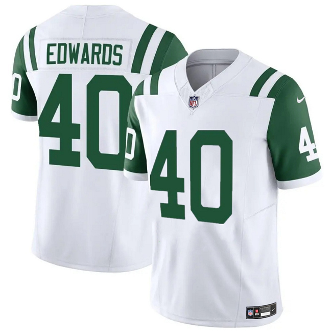 Personalized Men’s New York Jets #40 Donovan Edwards White 2025 F.U.S.E. Classic Alternate Untouchable Limited Stitched Jersey