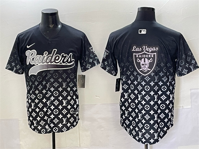 Personalized Men’s Las Vegas Raiders Team Big Logo Black Limited Stitched Baseball Jersey 2