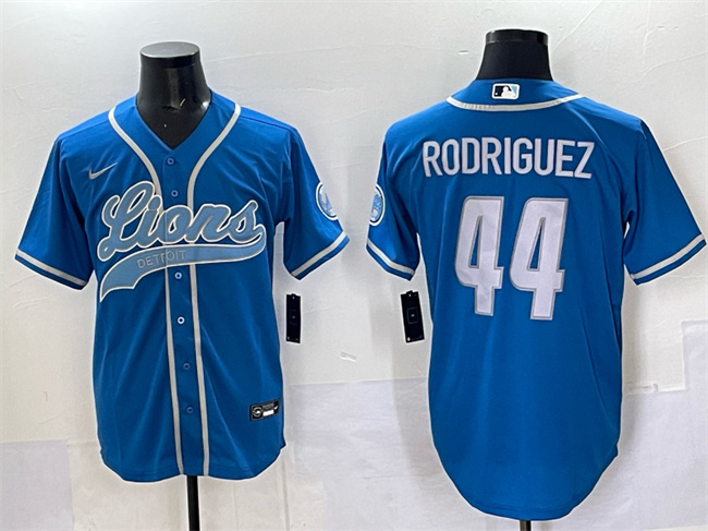 Personalized Men’s Detroit Lions #44 Malcolm Rodriguez Blue Cool Base Stitched Baseball Jersey