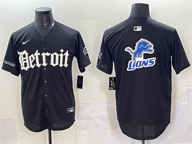 Personalized Men’s Detroit Lions Team Big Logo Black ‘Motor Gothic Edition’ Premier Limited Stitched Jersey